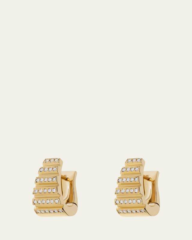 18K Yellow Gold Scalier Large Pave Diamond Hoop Earrings